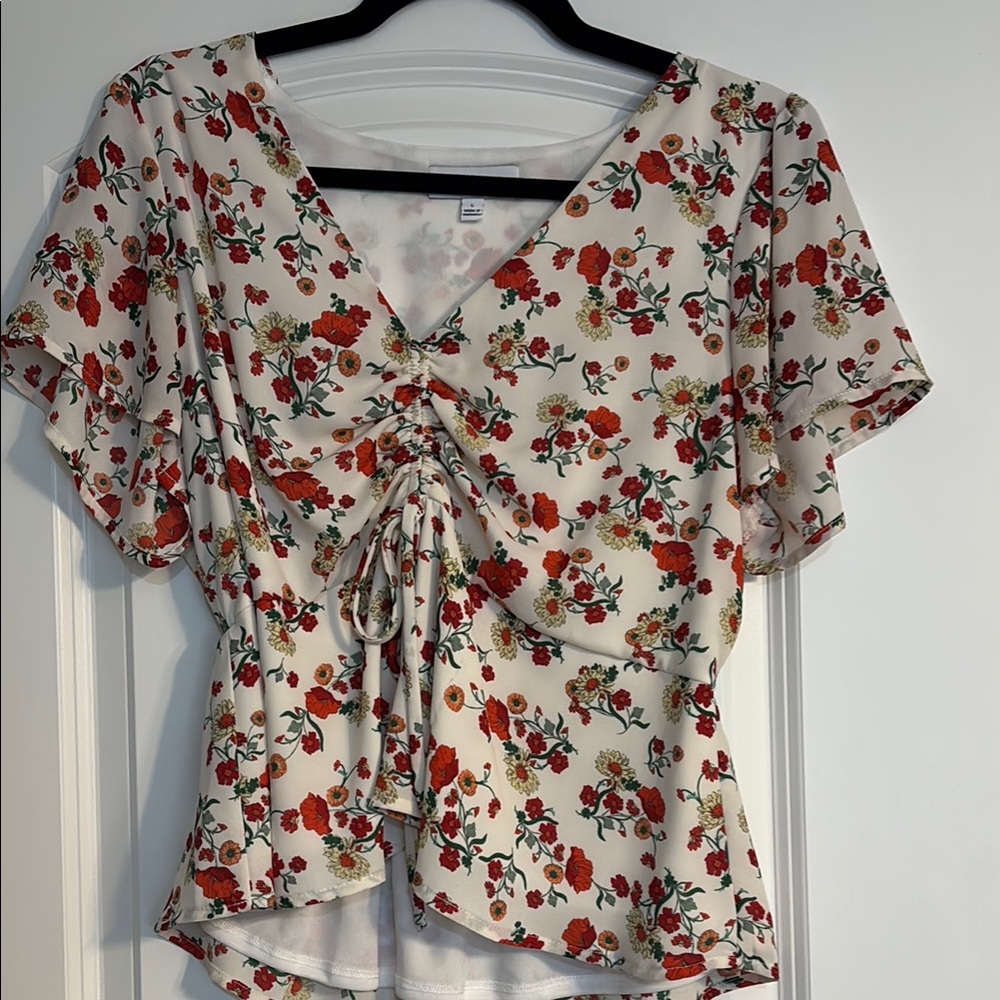 Floral V-Neck Ruched Top